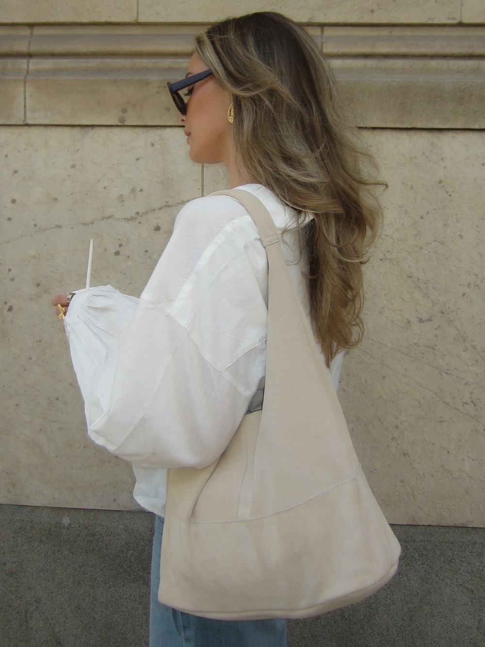 NAKD 100% Suede Cream Beige Hobo Bag - Casual Shoulder Tote